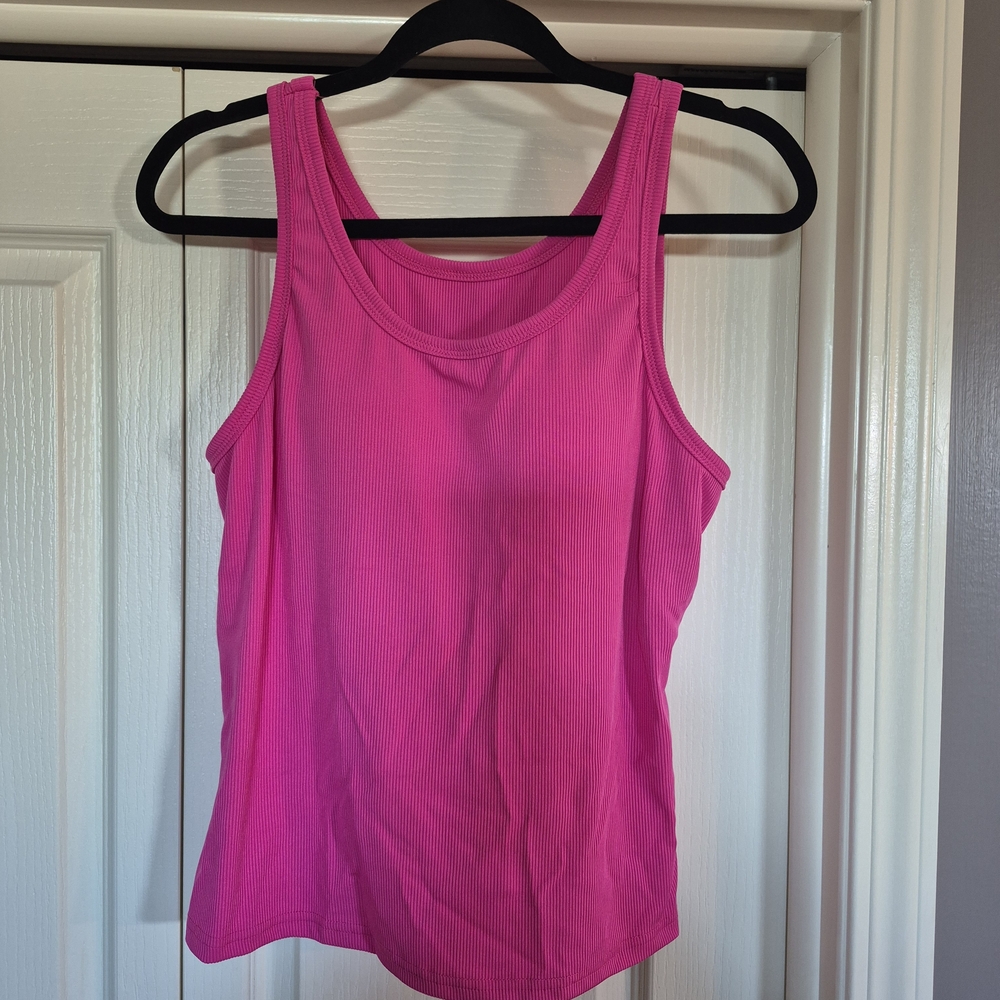 Hot Pink Ribbed Tank Top With Built-in Pads - Classic Women's Summer Layering